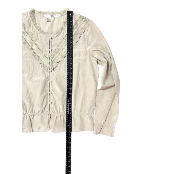 Vtg Old Navy Peasant Top Women L Beige Lace Boho Ruffle Cottagecore Silk Blend - Picture 10 of 10